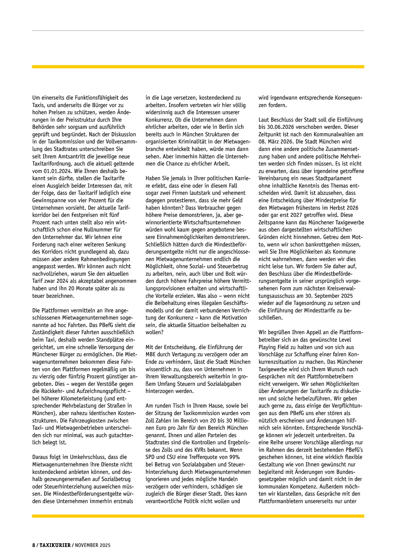 Originalseite 8 der Ausgabe Taxikurier November 2025