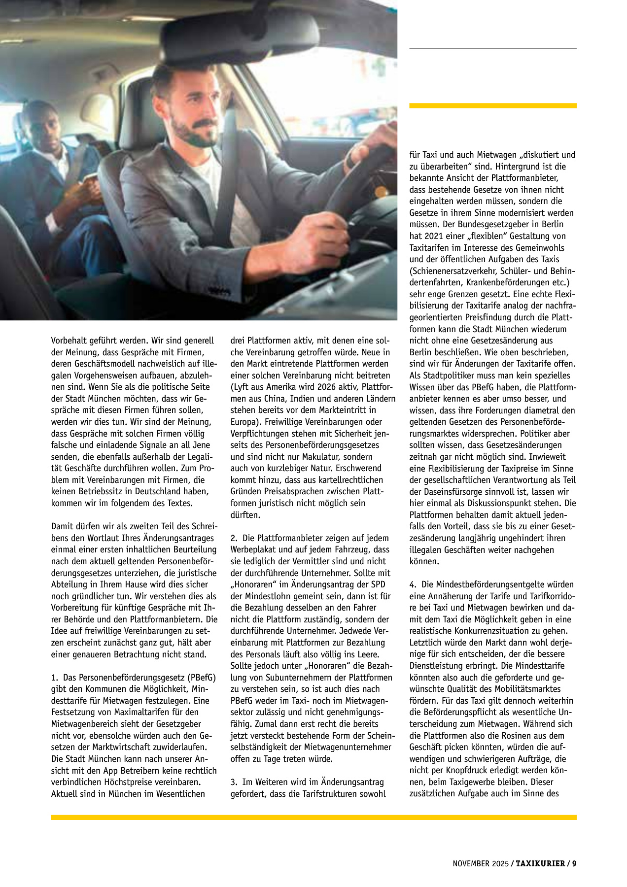 Originalseite 9 der Ausgabe Taxikurier November 2025
