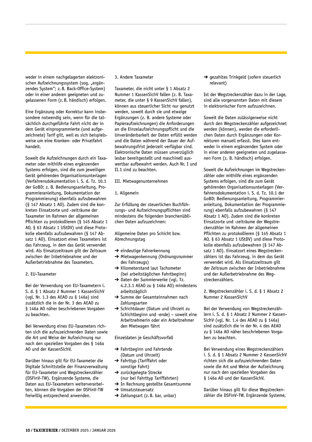 Originalseite 10 der Ausgabe Taxikurier Dezember 2025 / Januar 2026