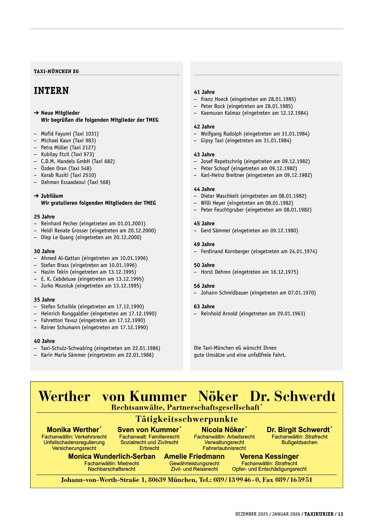 Originalseite 13 der Ausgabe Taxikurier Dezember 2025 / Januar 2026