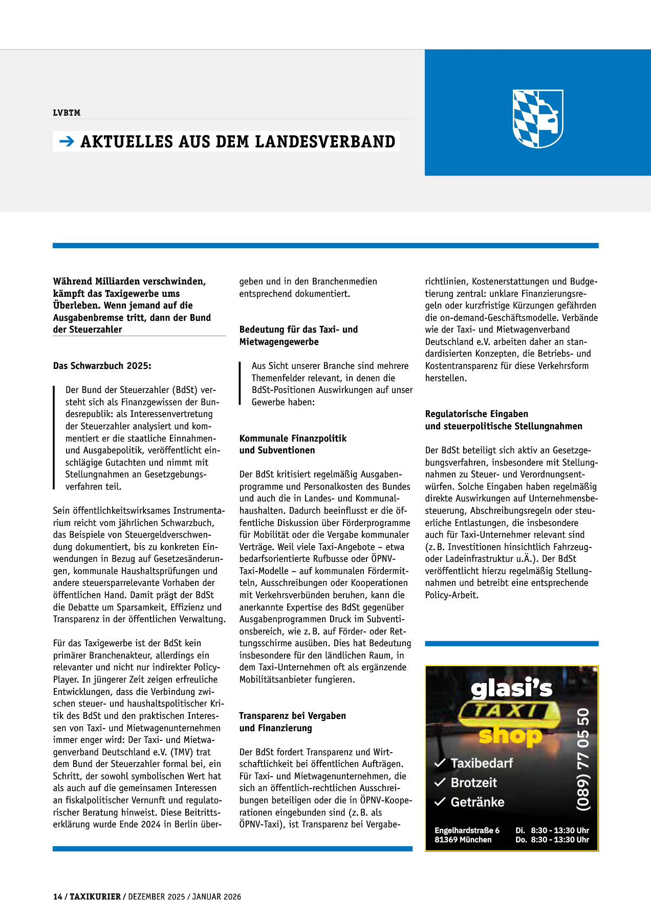 Originalseite 14 der Ausgabe Taxikurier Dezember 2025 / Januar 2026