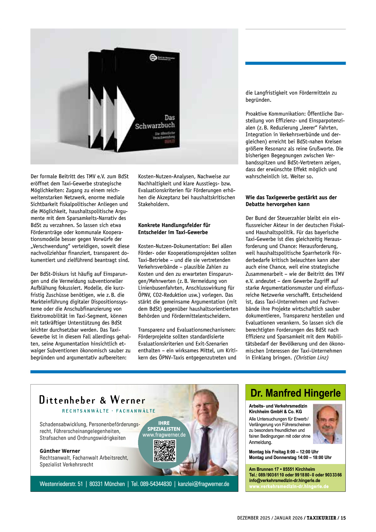 Originalseite 15 der Ausgabe Taxikurier Dezember 2025 / Januar 2026