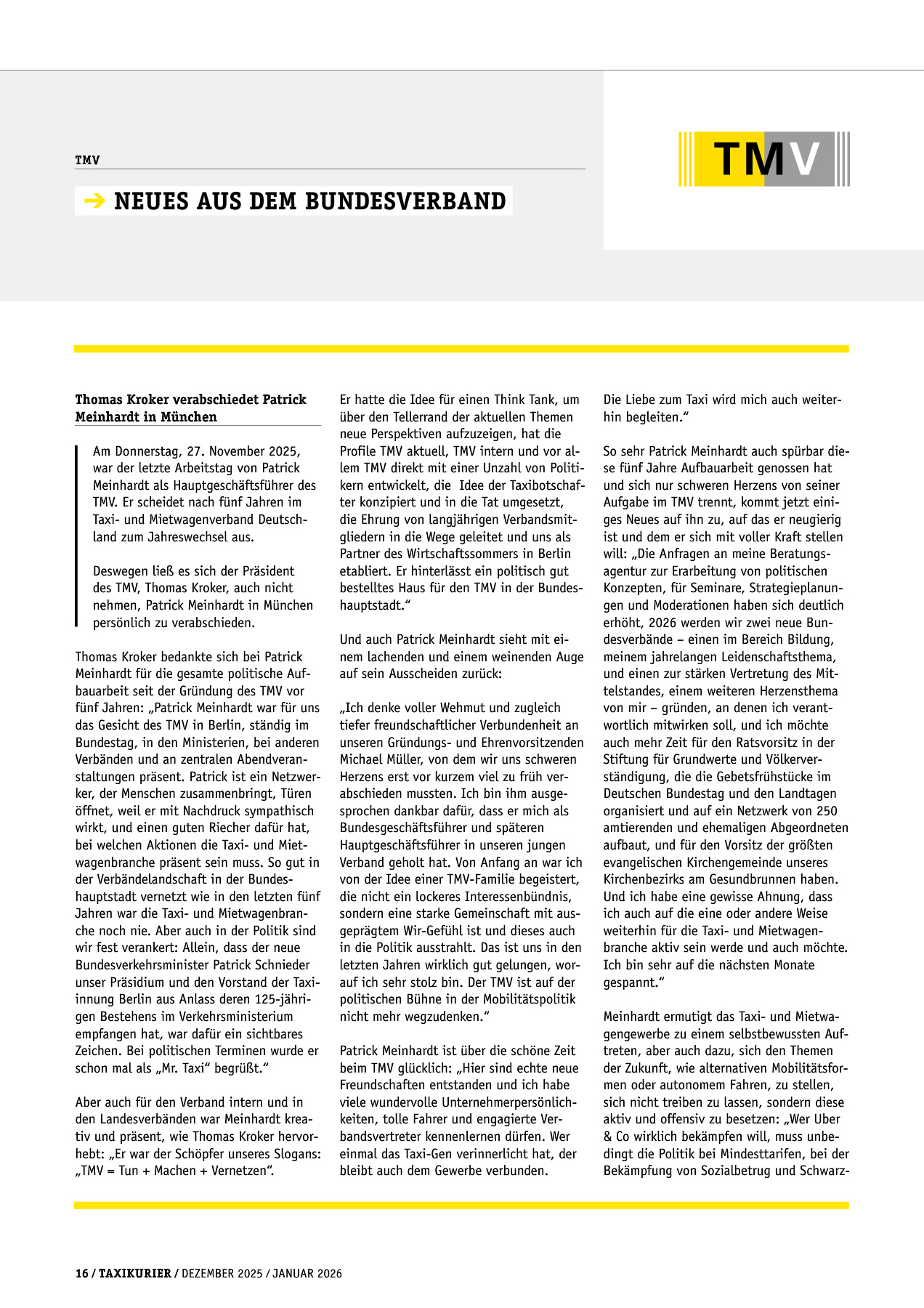Originalseite 16 der Ausgabe Taxikurier Dezember 2025 / Januar 2026