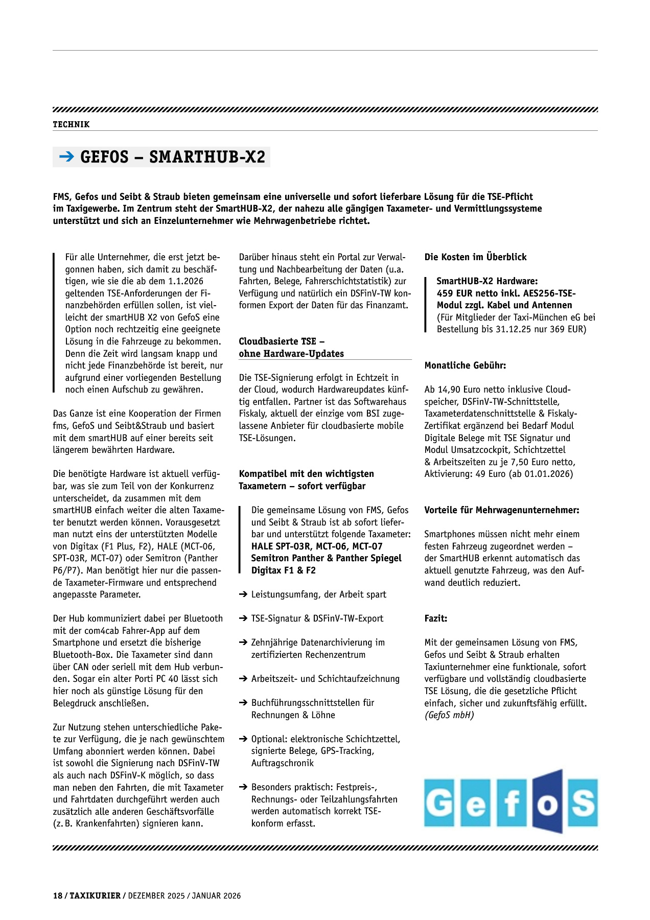 Originalseite 18 der Ausgabe Taxikurier Dezember 2025 / Januar 2026