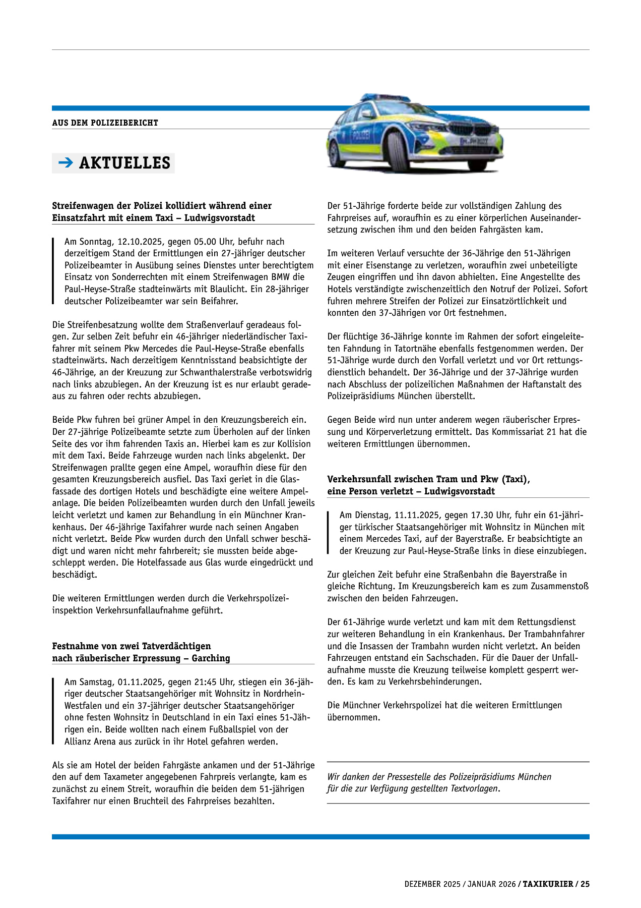 Originalseite 25 der Ausgabe Taxikurier Dezember 2025 / Januar 2026