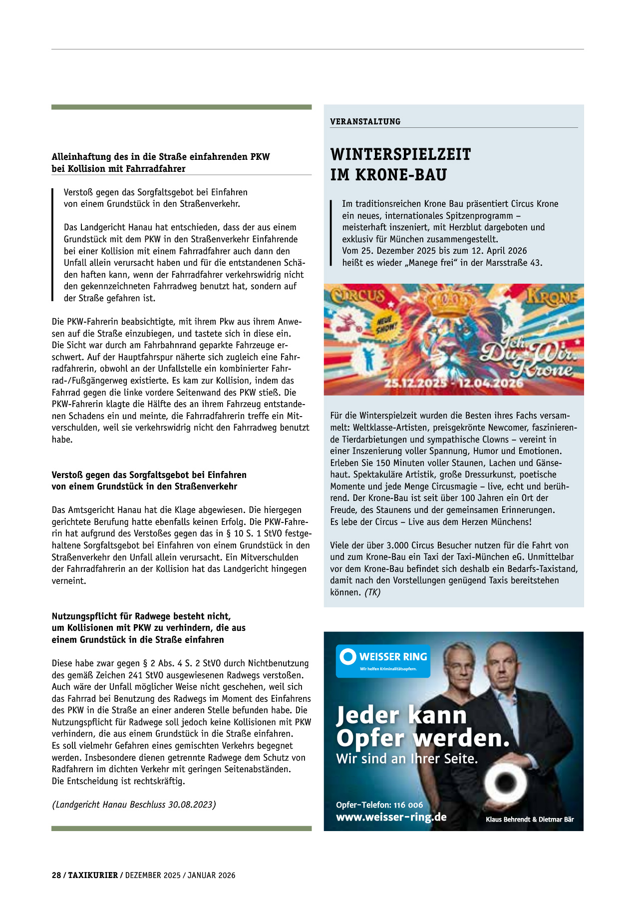 Originalseite 28 der Ausgabe Taxikurier Dezember 2025 / Januar 2026
