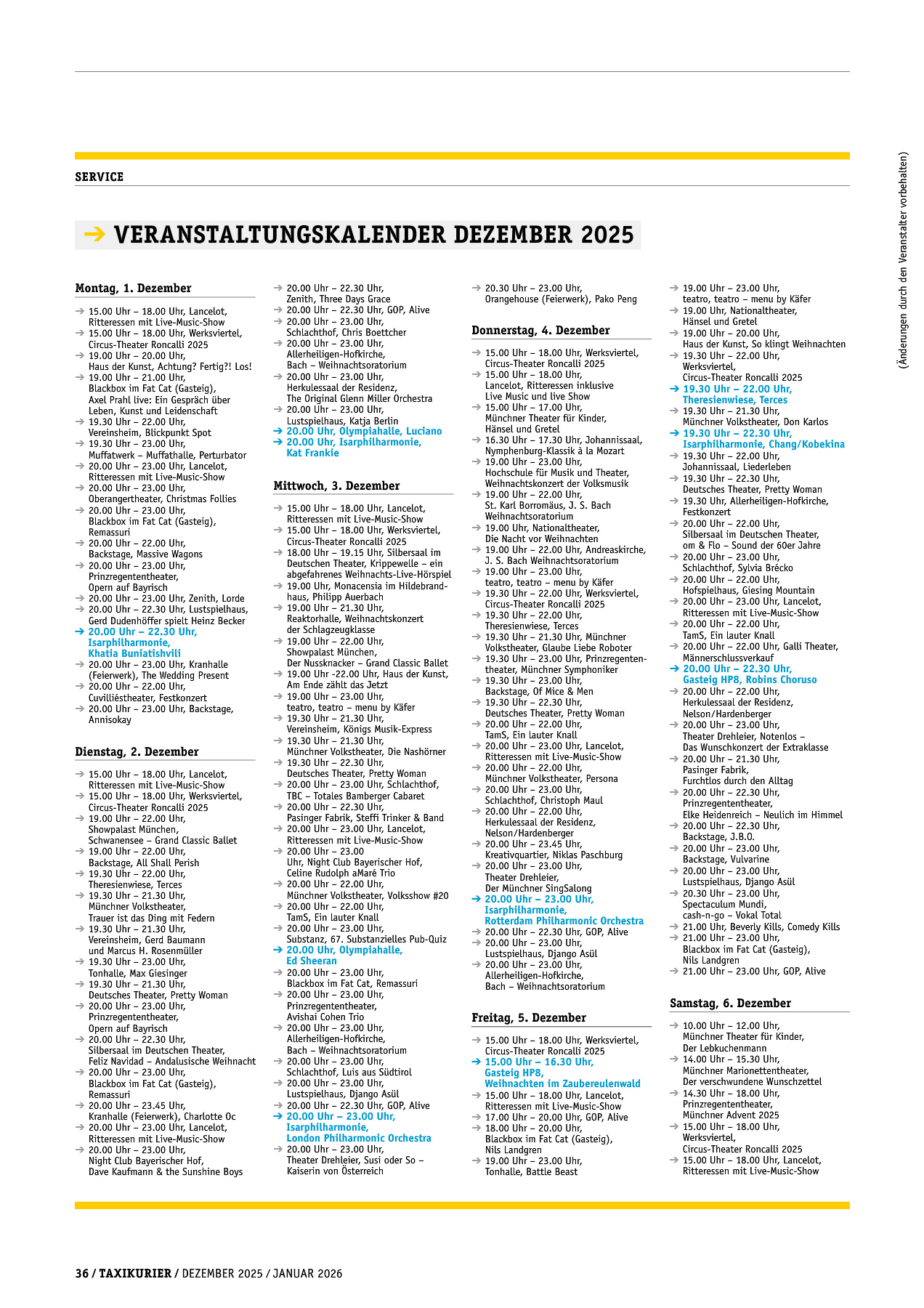 Originalseite 36 der Ausgabe Taxikurier Dezember 2025 / Januar 2026
