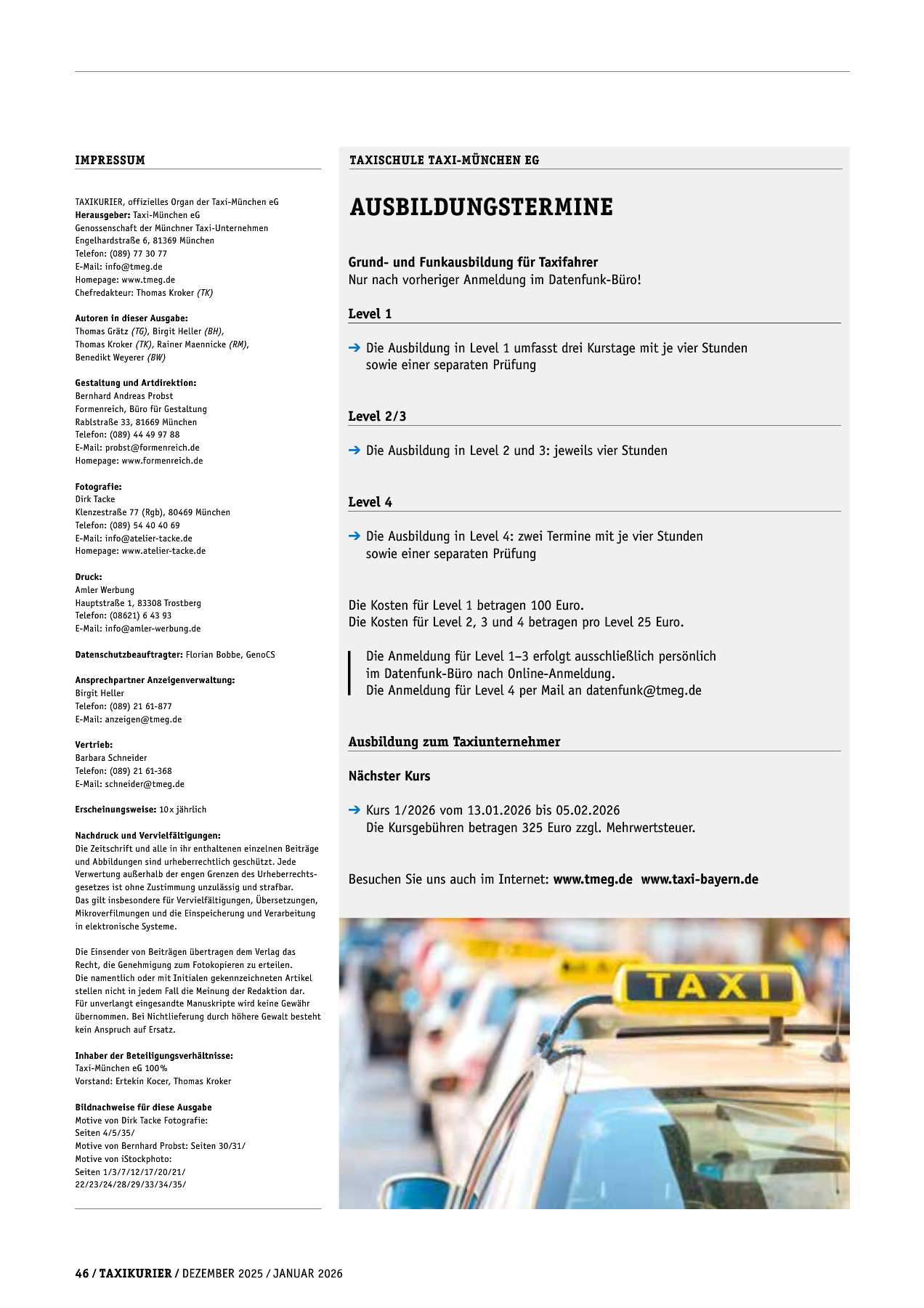 Originalseite 46 der Ausgabe Taxikurier Dezember 2025 / Januar 2026