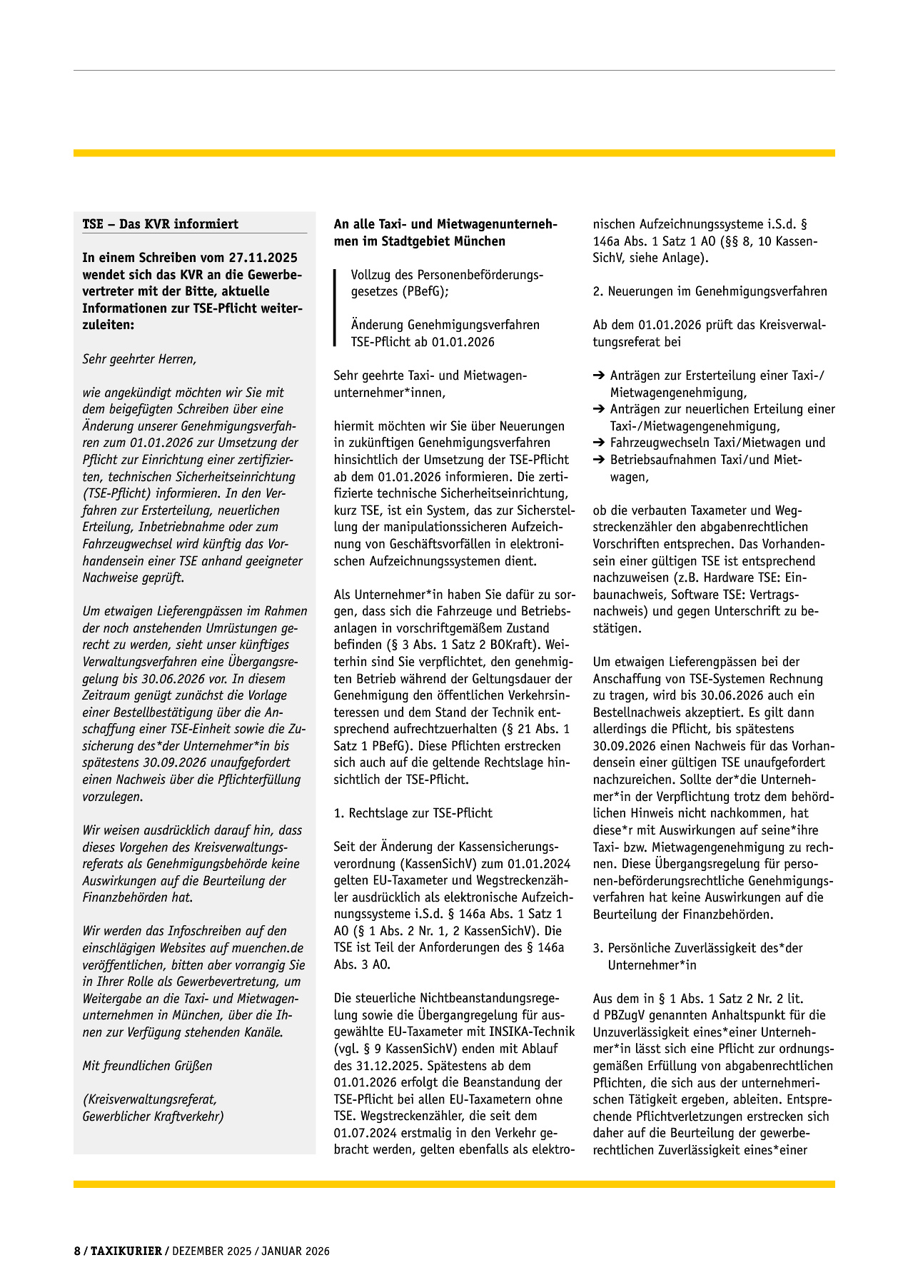 Originalseite 8 der Ausgabe Taxikurier Dezember 2025 / Januar 2026