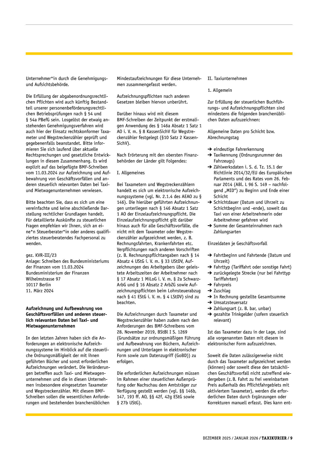 Originalseite 9 der Ausgabe Taxikurier Dezember 2025 / Januar 2026