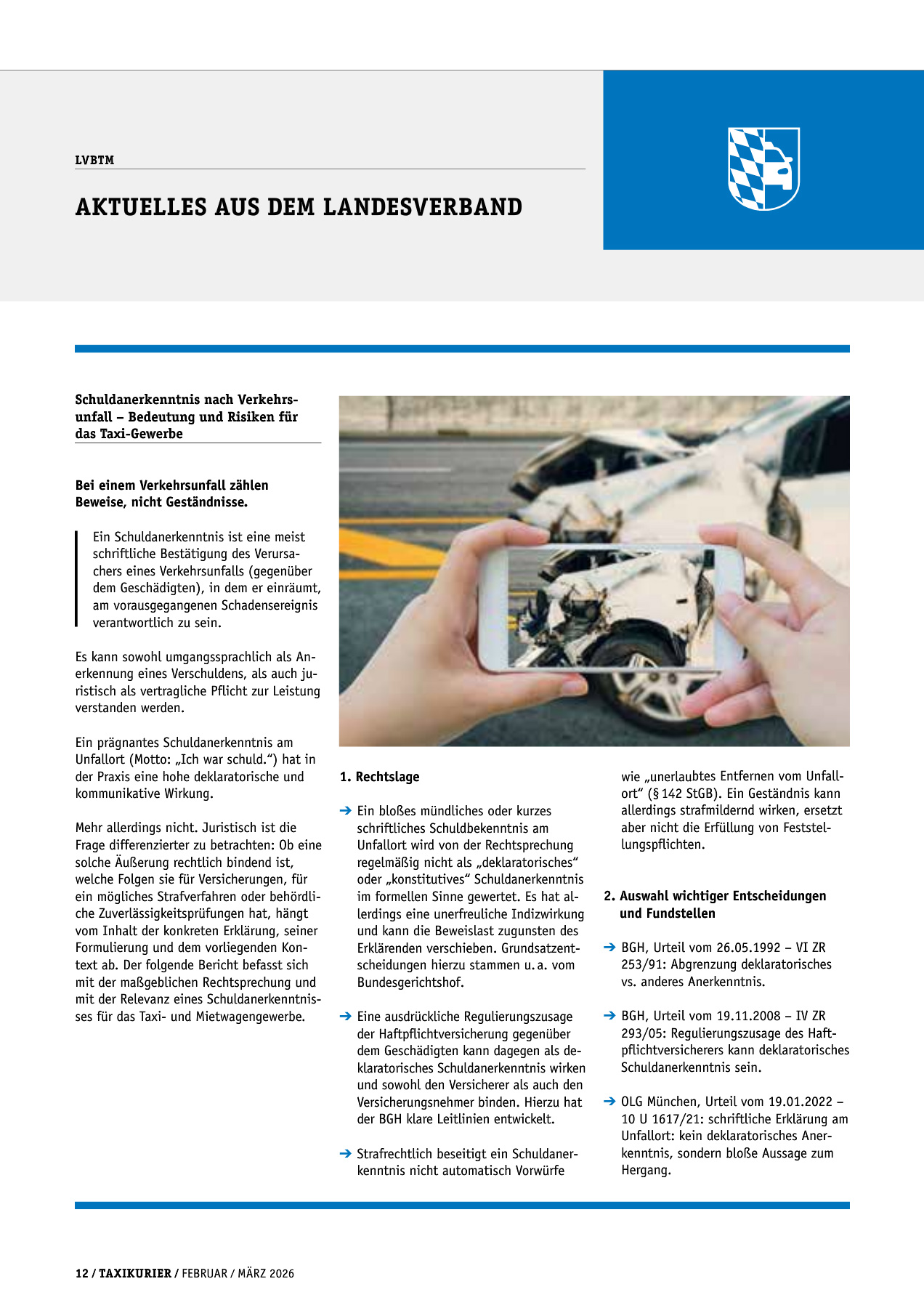 Originalseite 12 der Ausgabe Taxikurier Februar und März 2026