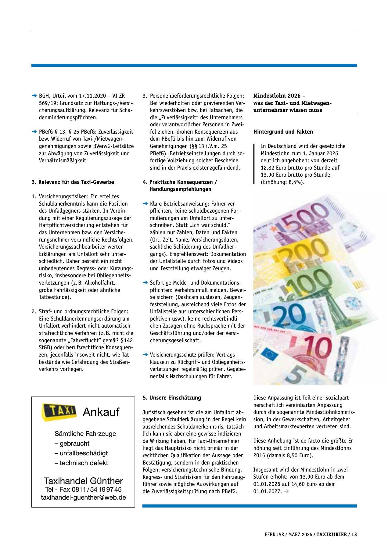 Originalseite 13 der Ausgabe Taxikurier Februar und März 2026
