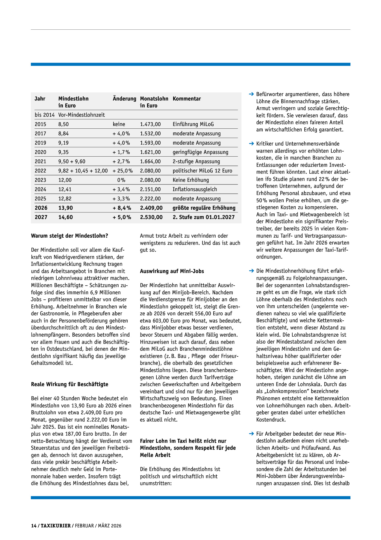 Originalseite 14 der Ausgabe Taxikurier Februar und März 2026