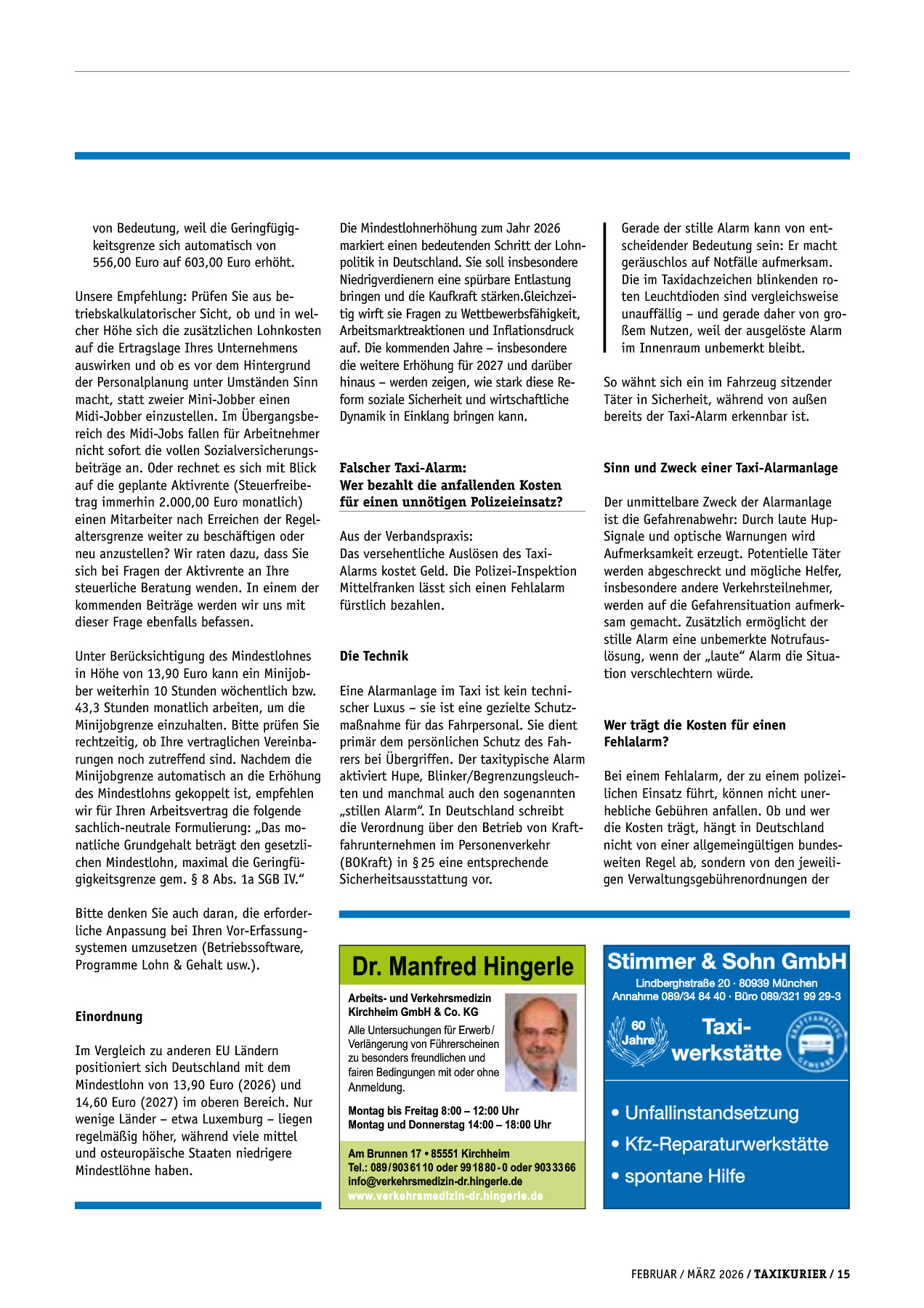 Originalseite 15 der Ausgabe Taxikurier Februar und März 2026