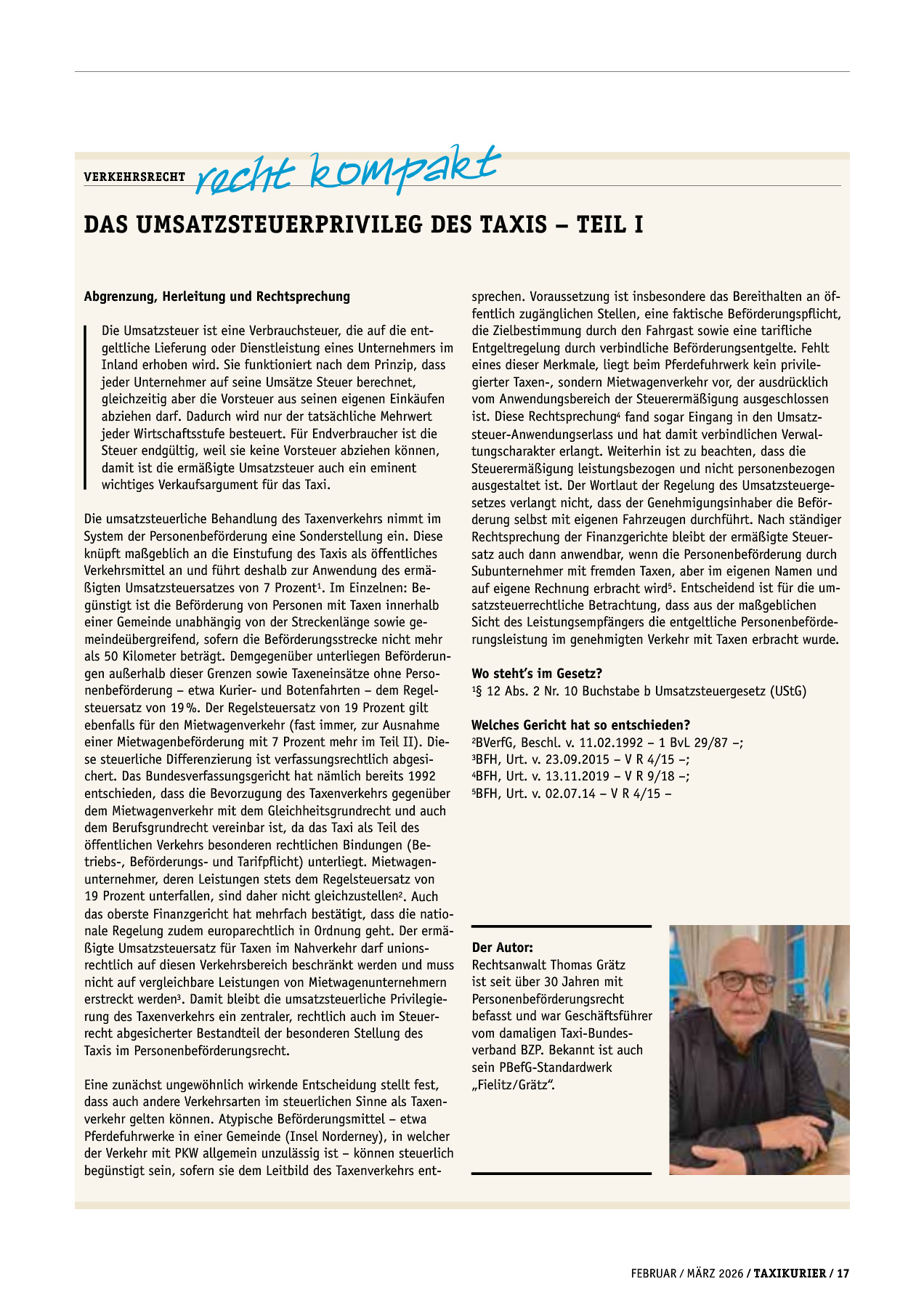 Originalseite 17 der Ausgabe Taxikurier Februar und März 2026