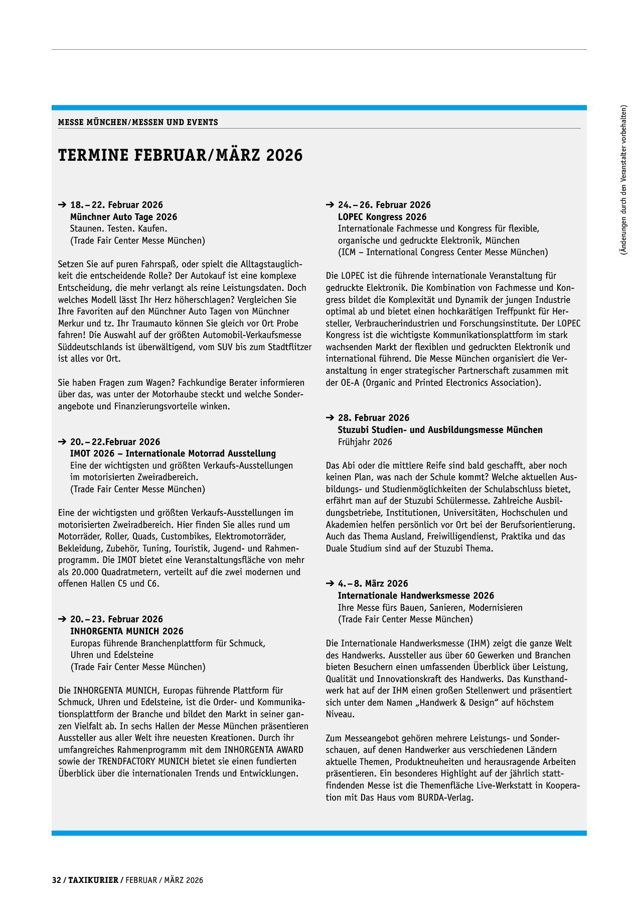 Originalseite 32 der Ausgabe Taxikurier Februar und März 2026