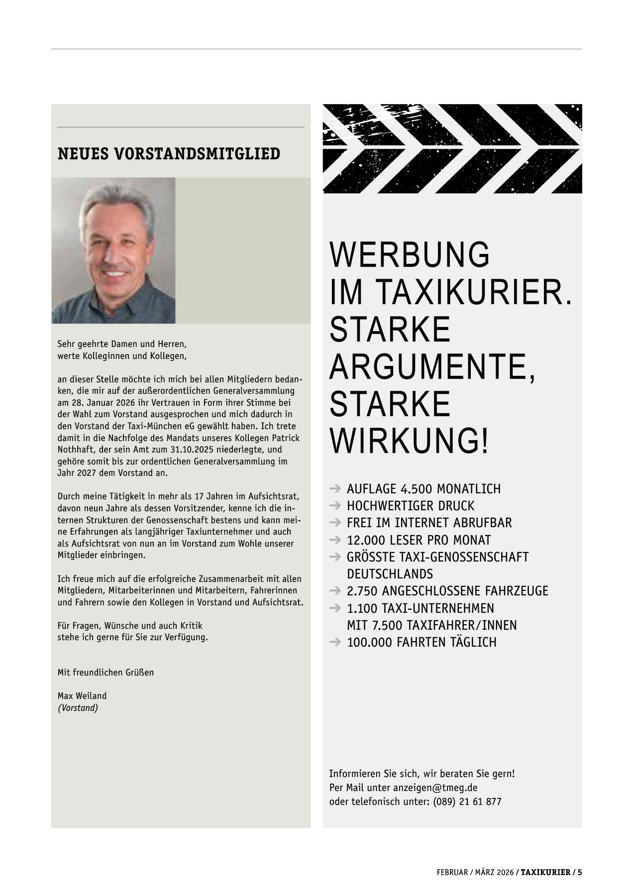Originalseite 5 der Ausgabe Taxikurier Februar und März 2026