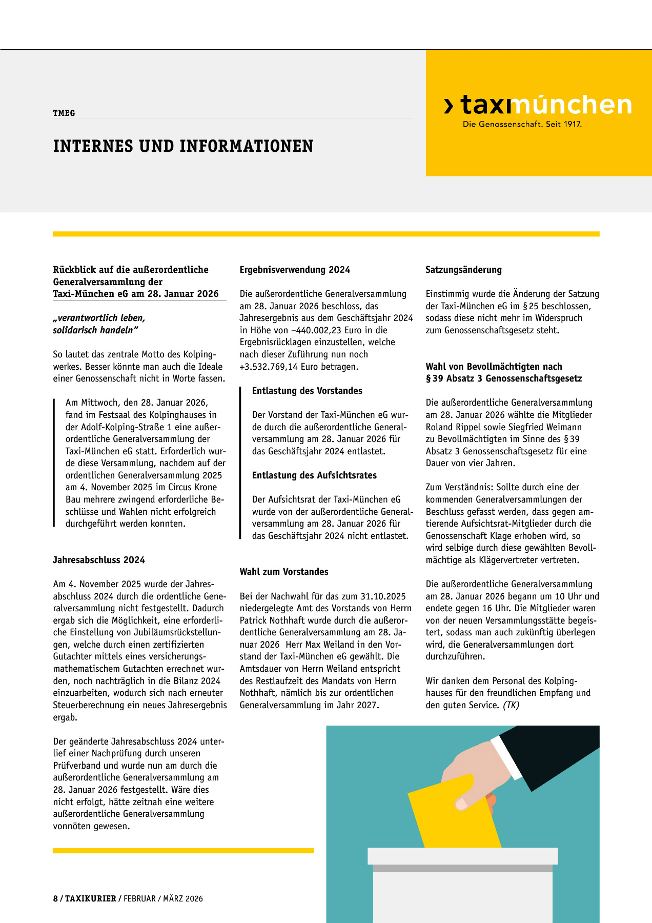 Originalseite 8 der Ausgabe Taxikurier Februar und März 2026