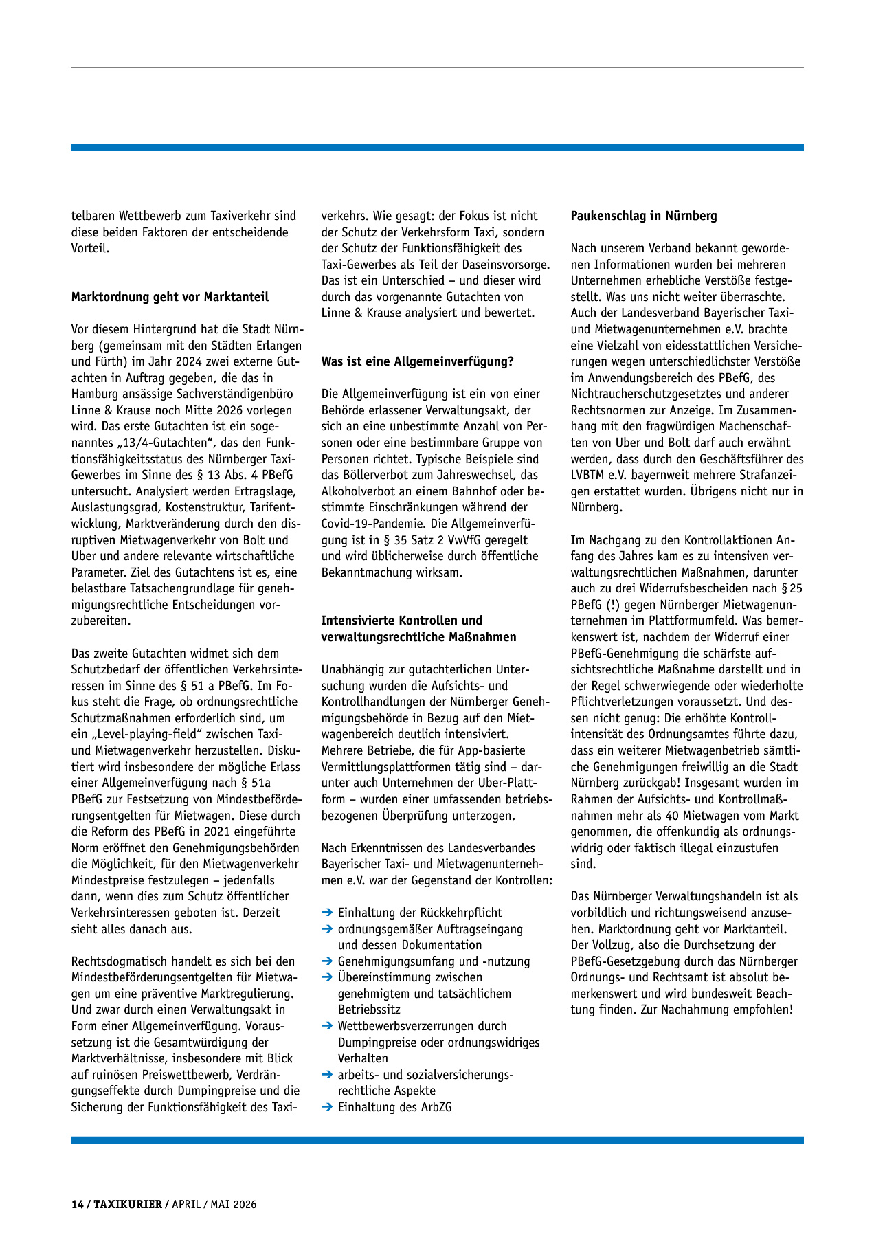 Originalseite 14 der Ausgabe Taxikurier April und Mai 2026