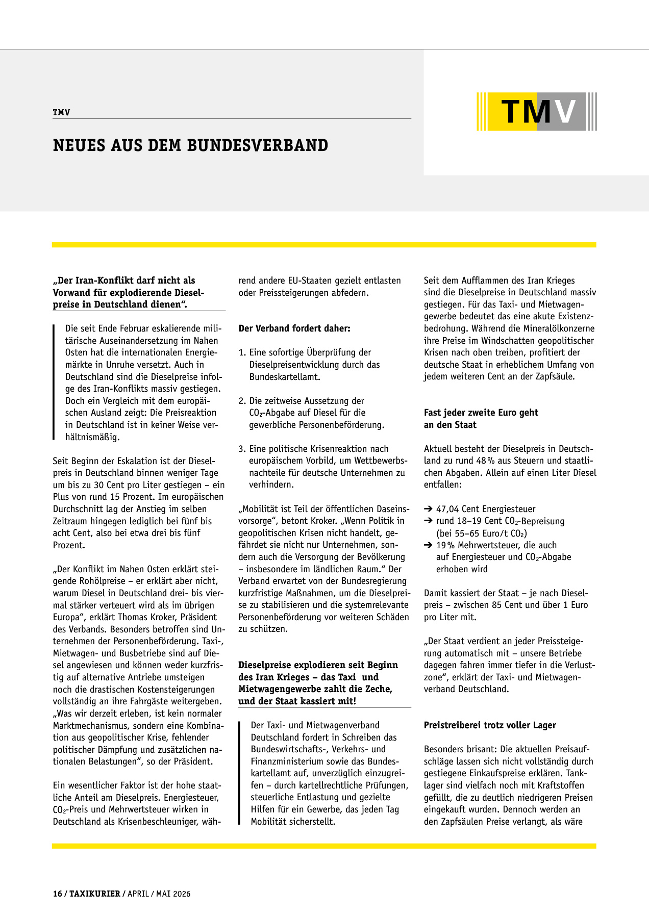 Originalseite 16 der Ausgabe Taxikurier April und Mai 2026