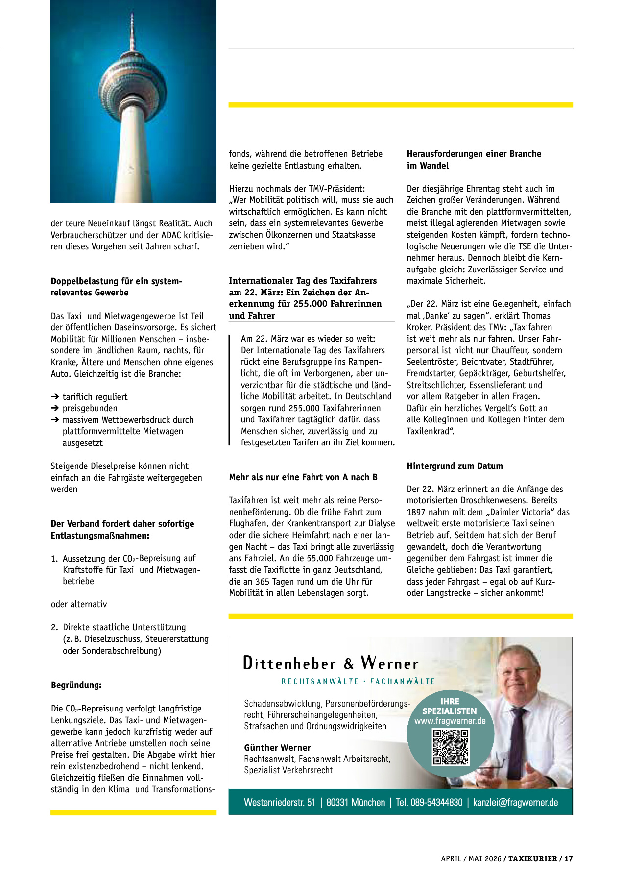Originalseite 17 der Ausgabe Taxikurier April und Mai 2026