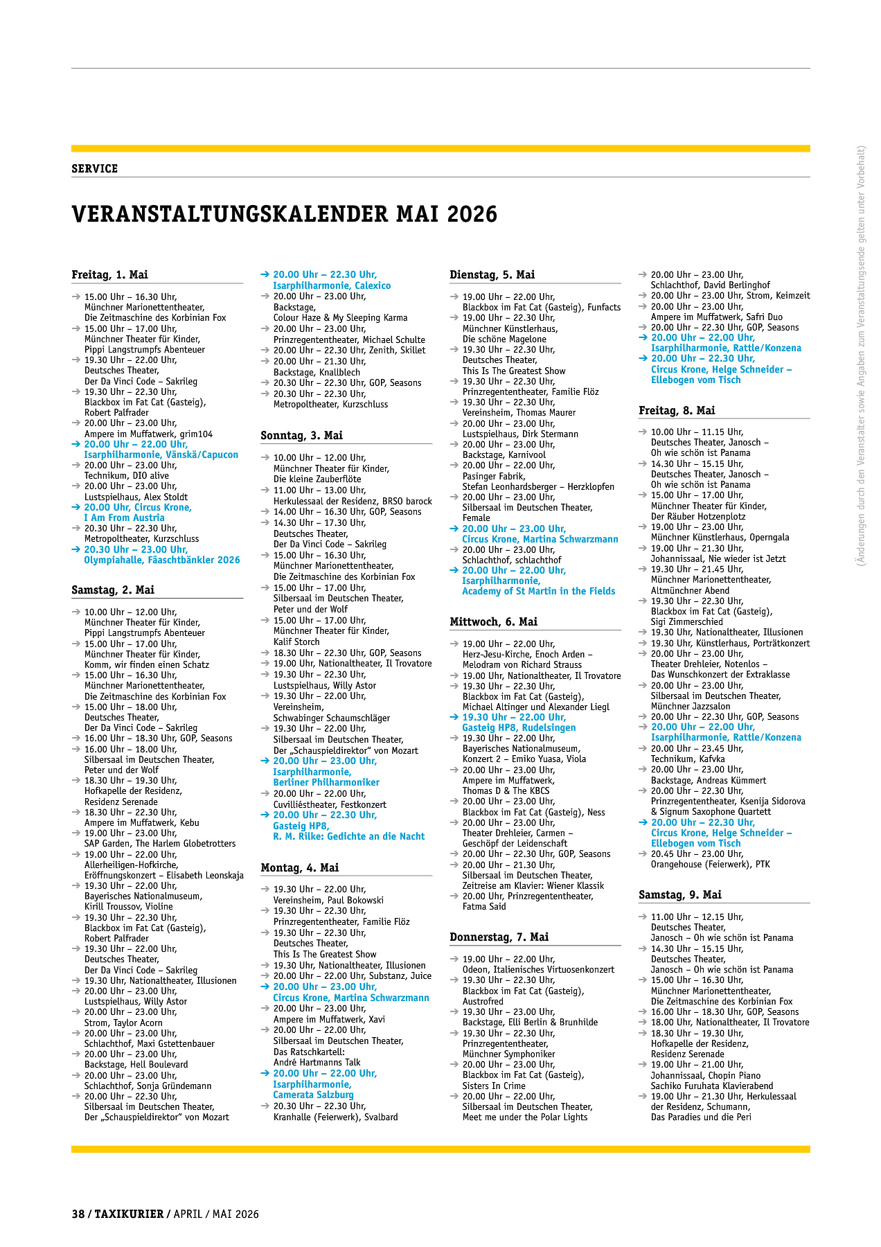 Originalseite 38 der Ausgabe Taxikurier April und Mai 2026