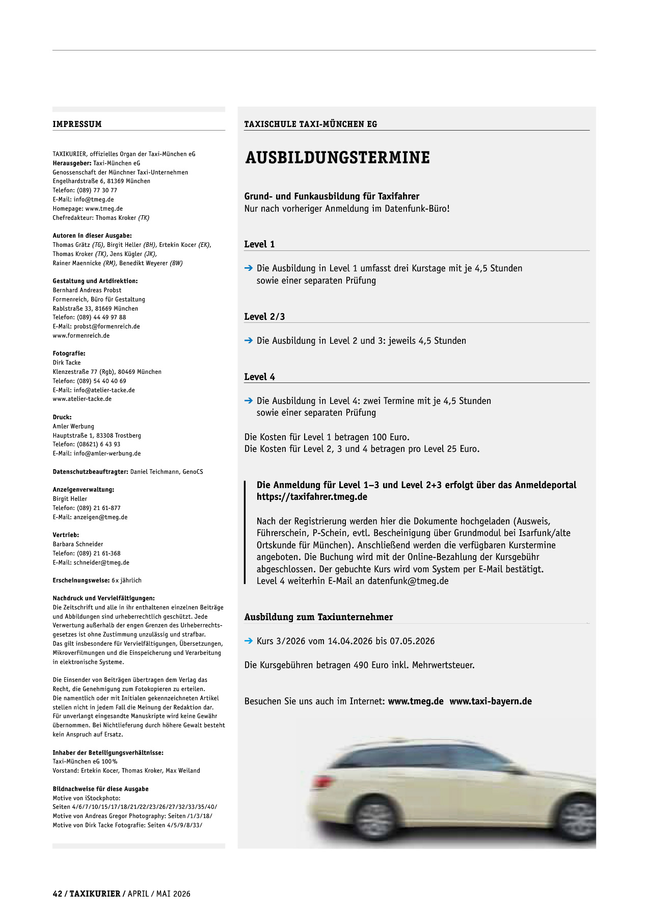 Originalseite 42 der Ausgabe Taxikurier April und Mai 2026