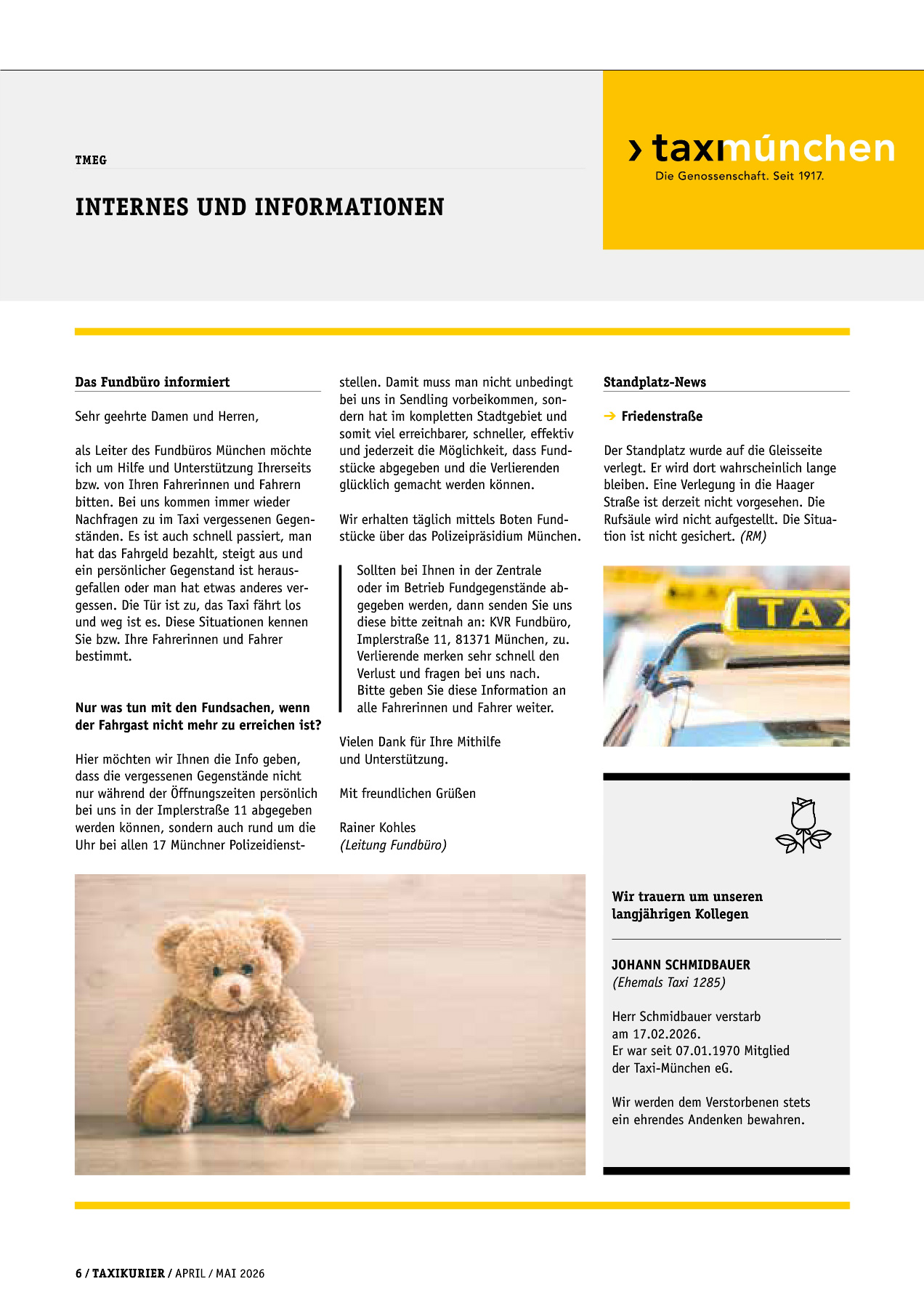 Originalseite 6 der Ausgabe Taxikurier April und Mai 2026