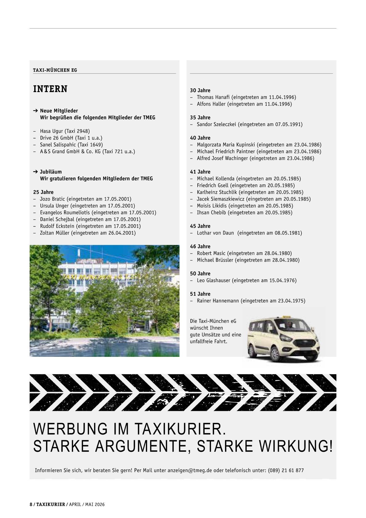 Originalseite 8 der Ausgabe Taxikurier April und Mai 2026