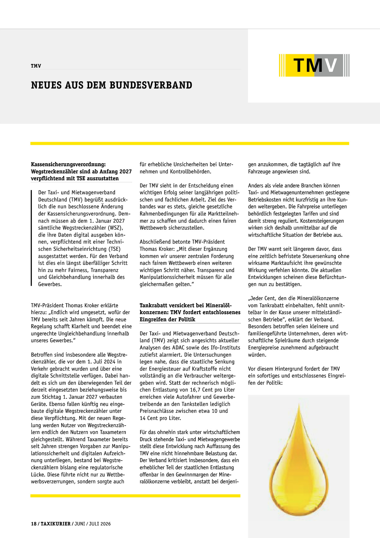 Originalseite 18 der Ausgabe Taxikurier Juni und Juli 2026