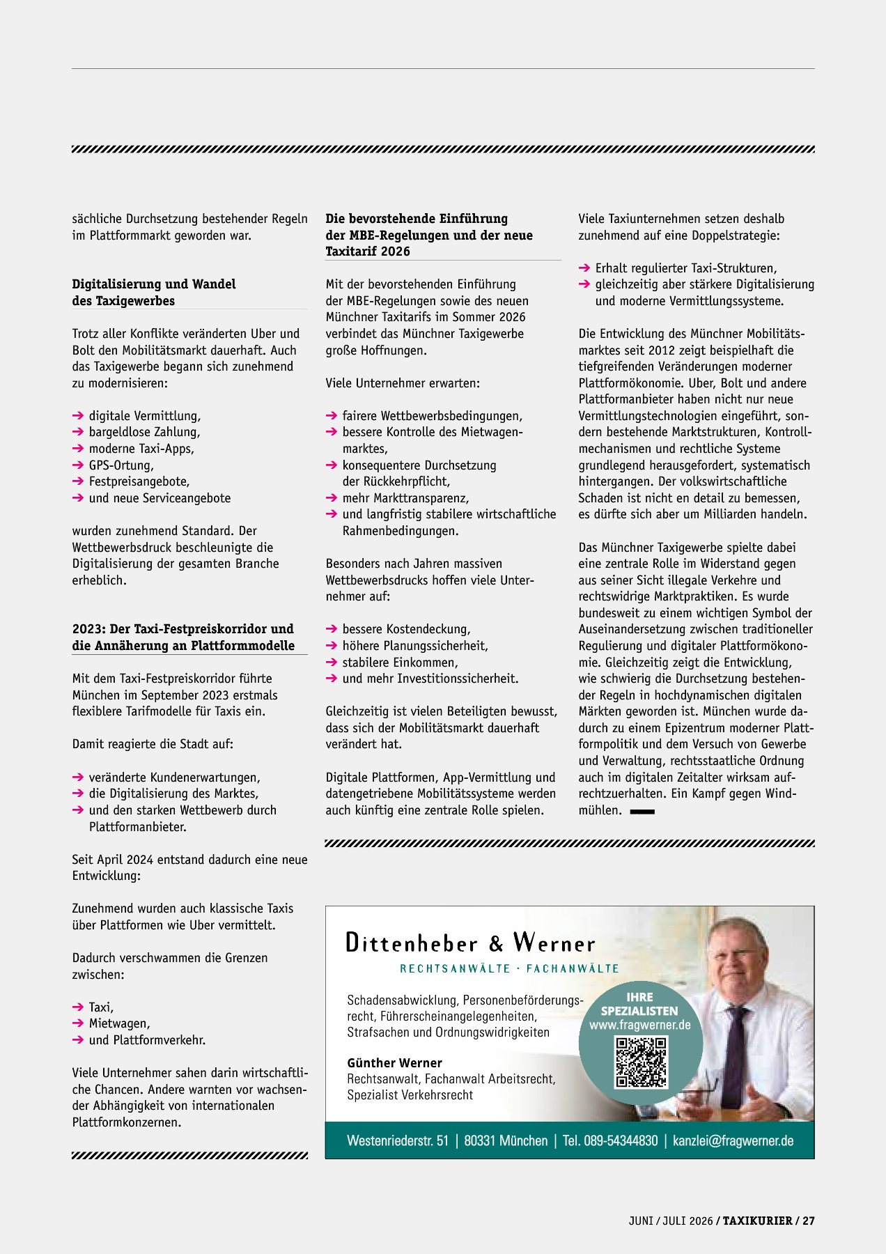 Originalseite 27 der Ausgabe Taxikurier Juni und Juli 2026