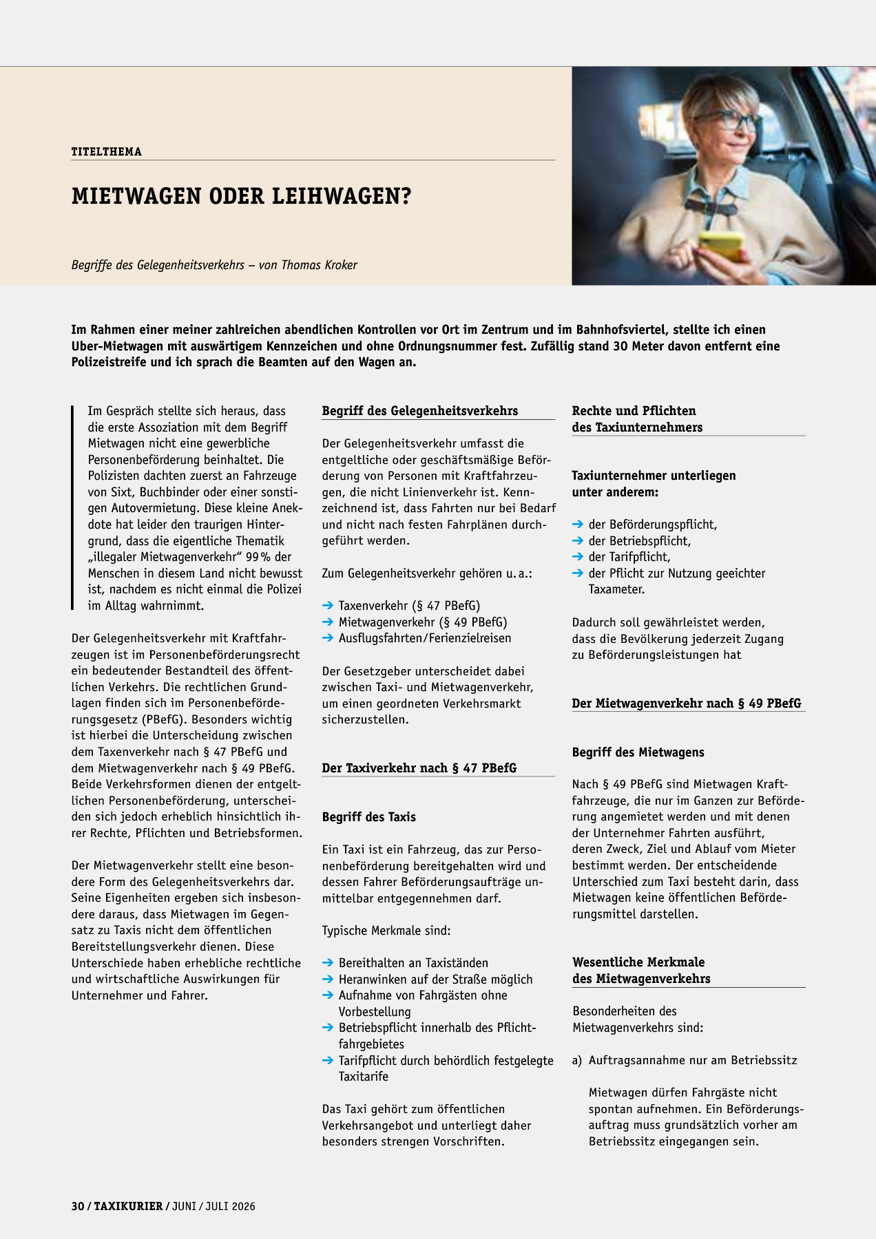 Originalseite 30 der Ausgabe Taxikurier Juni und Juli 2026