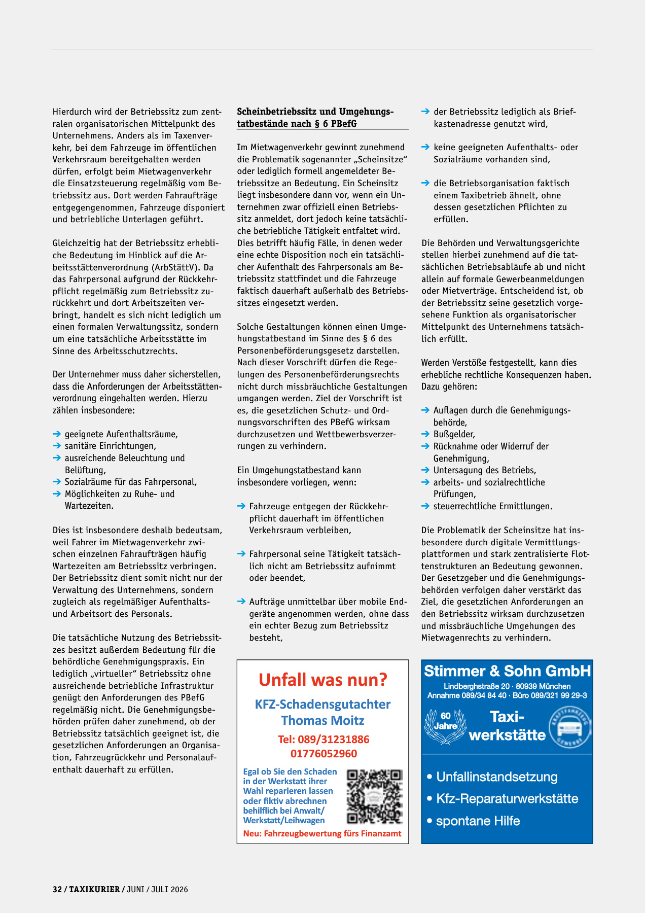 Originalseite 32 der Ausgabe Taxikurier Juni und Juli 2026