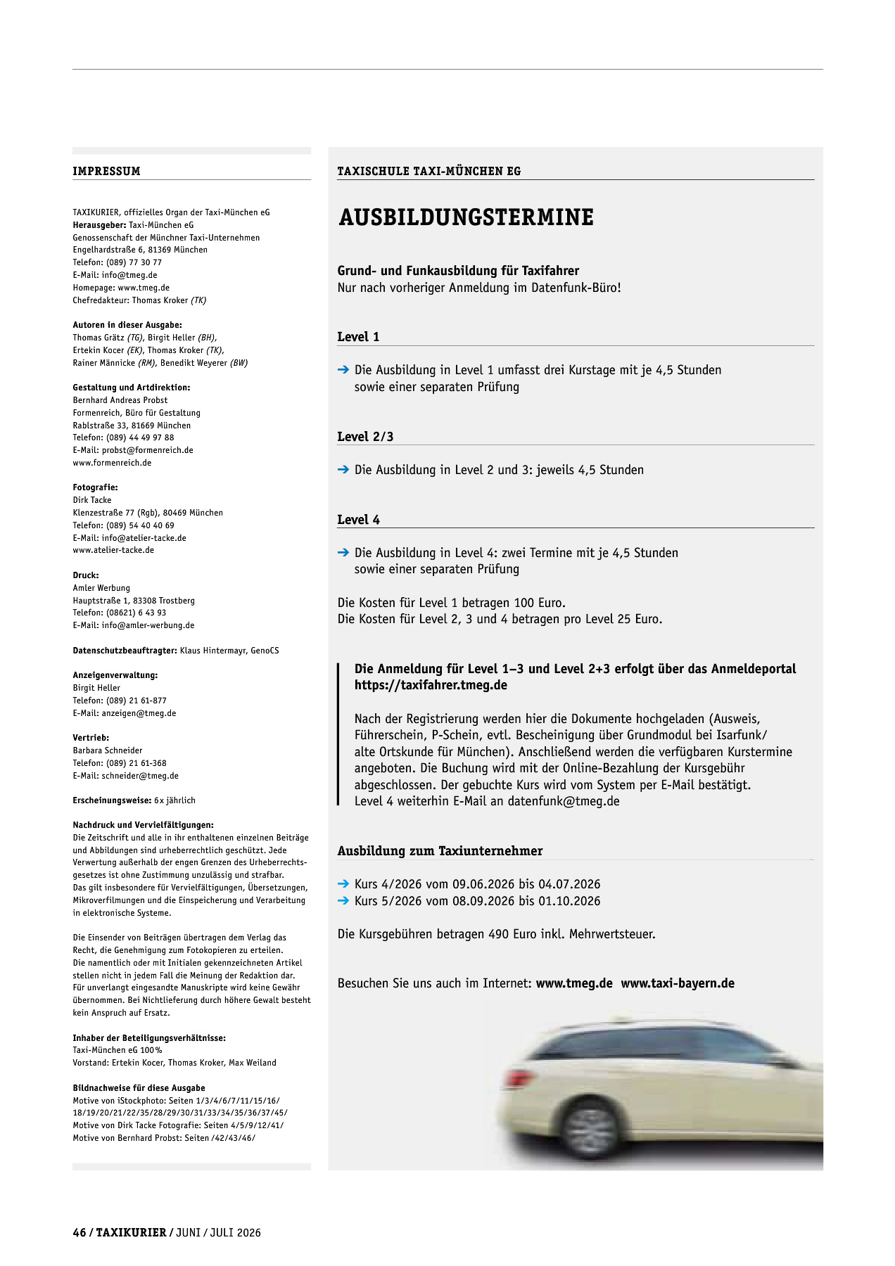 Originalseite 46 der Ausgabe Taxikurier Juni und Juli 2026
