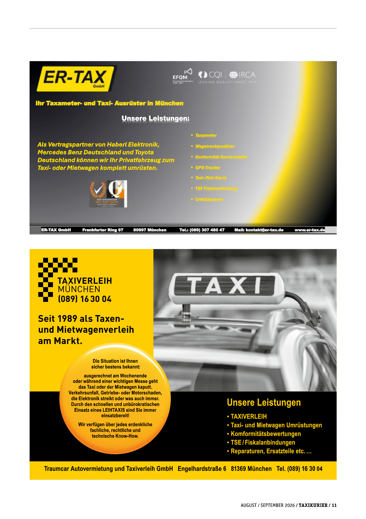 Originalseite 11 der Ausgabe Taxikurier August und September 2026
