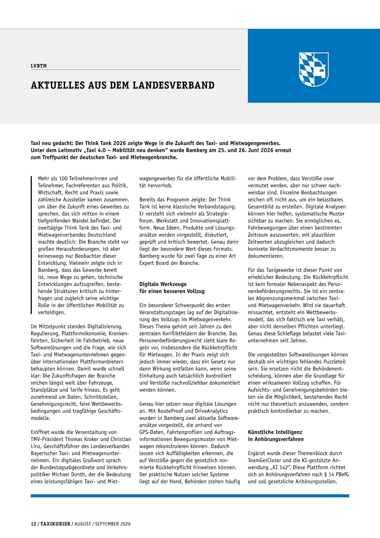 Originalseite 12 der Ausgabe Taxikurier August und September 2026