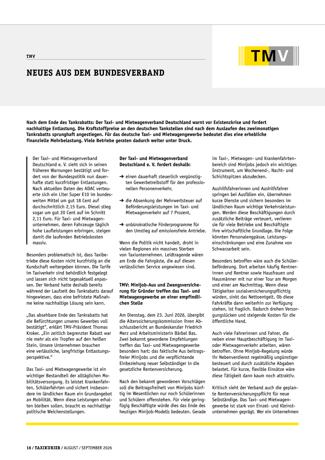 Originalseite 16 der Ausgabe Taxikurier August und September 2026