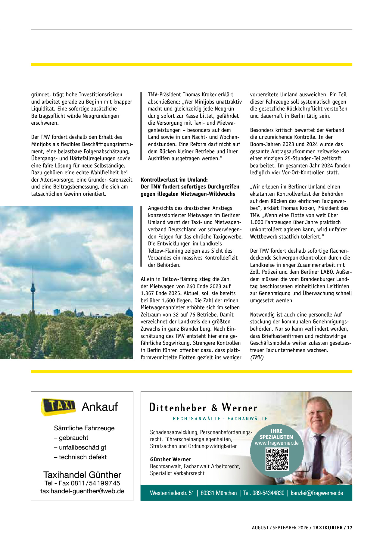 Originalseite 17 der Ausgabe Taxikurier August und September 2026