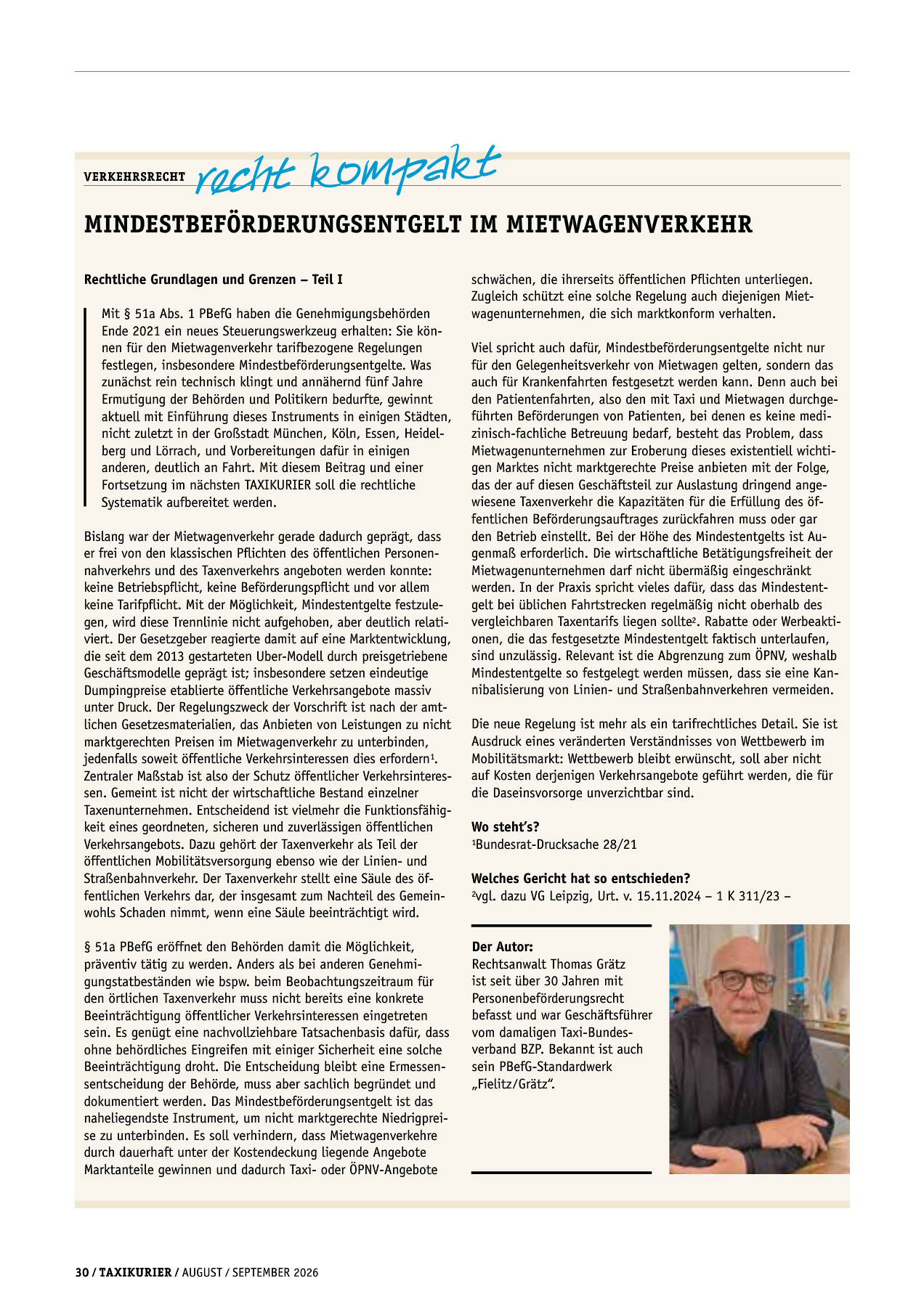 Originalseite 30 der Ausgabe Taxikurier August und September 2026