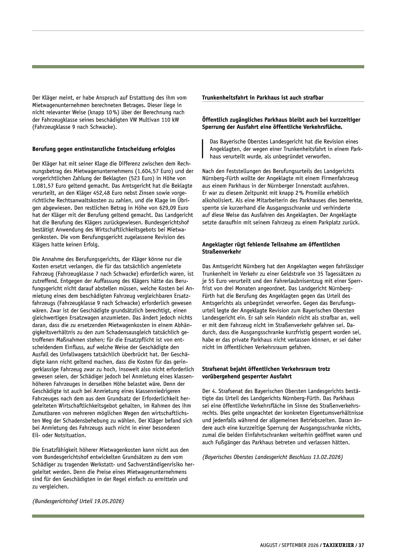 Originalseite 37 der Ausgabe Taxikurier August und September 2026