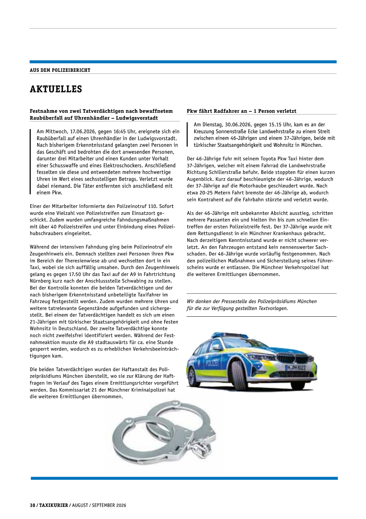 Originalseite 38 der Ausgabe Taxikurier August und September 2026