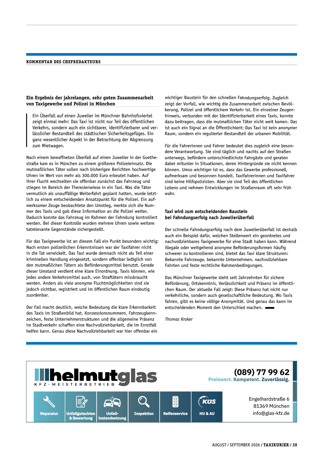 Originalseite 39 der Ausgabe Taxikurier August und September 2026