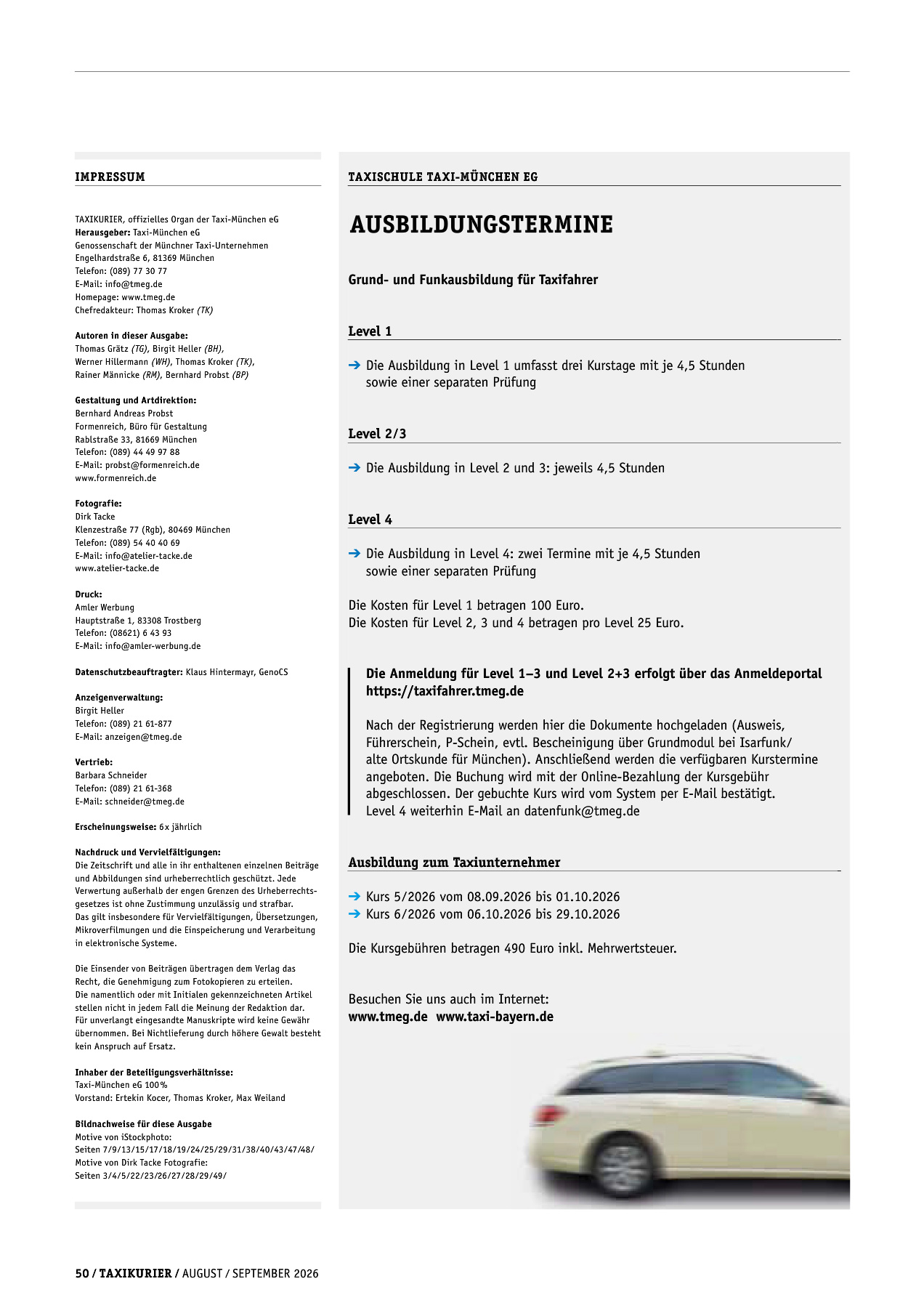 Originalseite 50 der Ausgabe Taxikurier August und September 2026