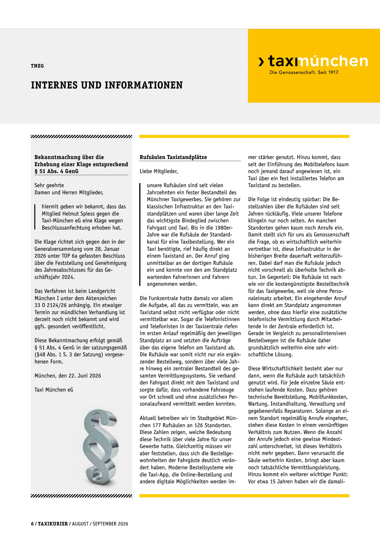 Originalseite 6 der Ausgabe Taxikurier August und September 2026