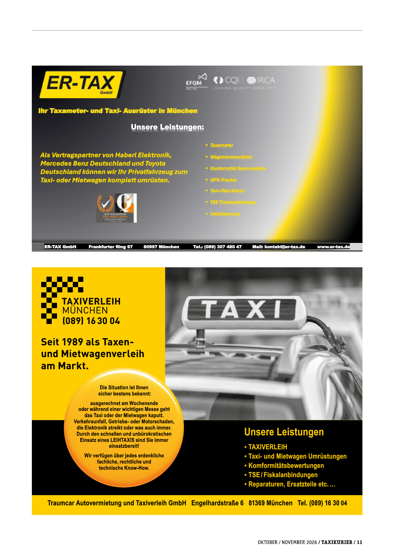 Originalseite 11 der Ausgabe Taxikurier Oktober und November 2026