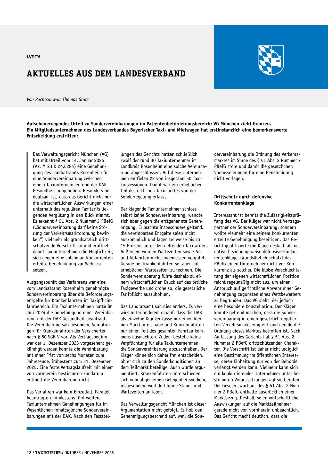 Originalseite 12 der Ausgabe Taxikurier Oktober und November 2026