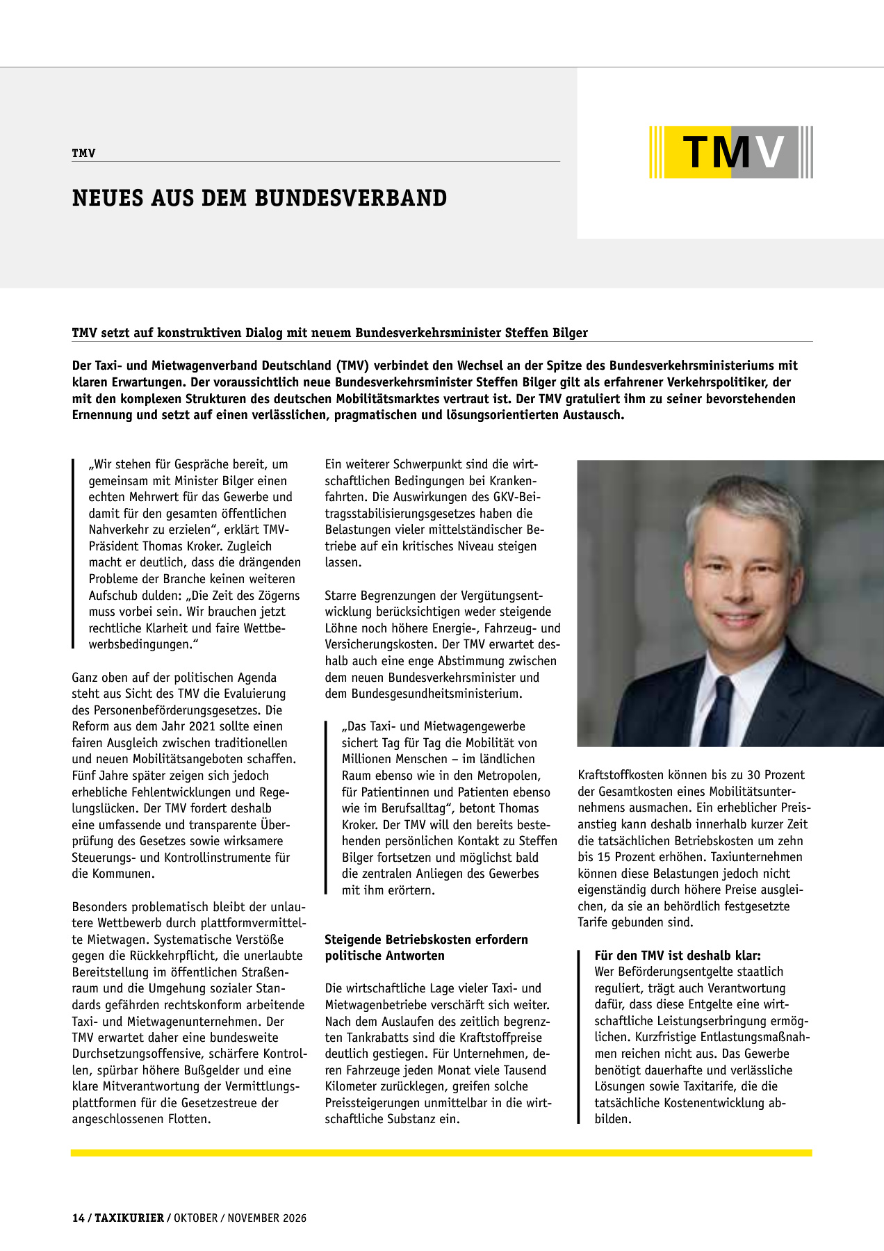Originalseite 14 der Ausgabe Taxikurier Oktober und November 2026