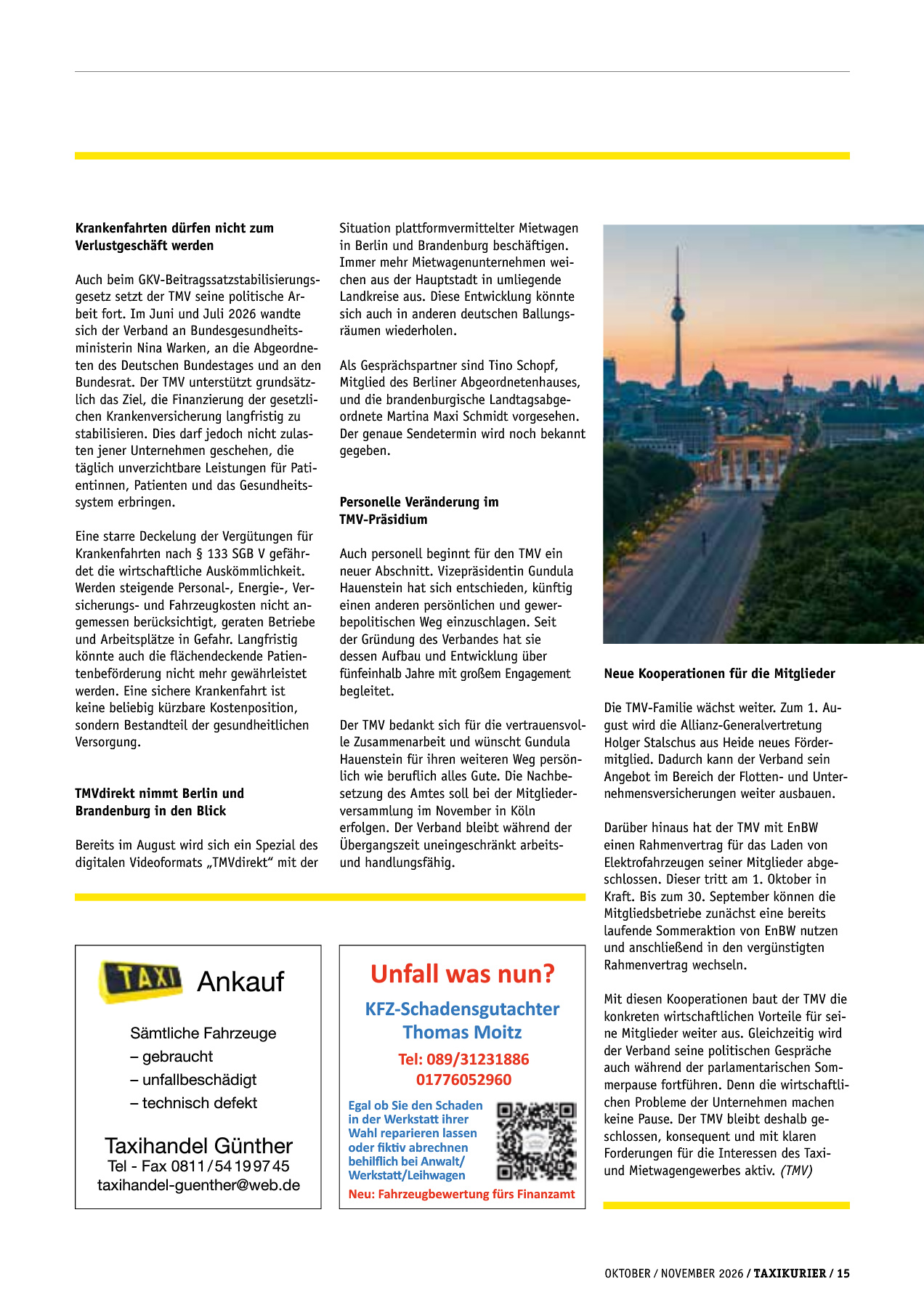 Originalseite 15 der Ausgabe Taxikurier Oktober und November 2026