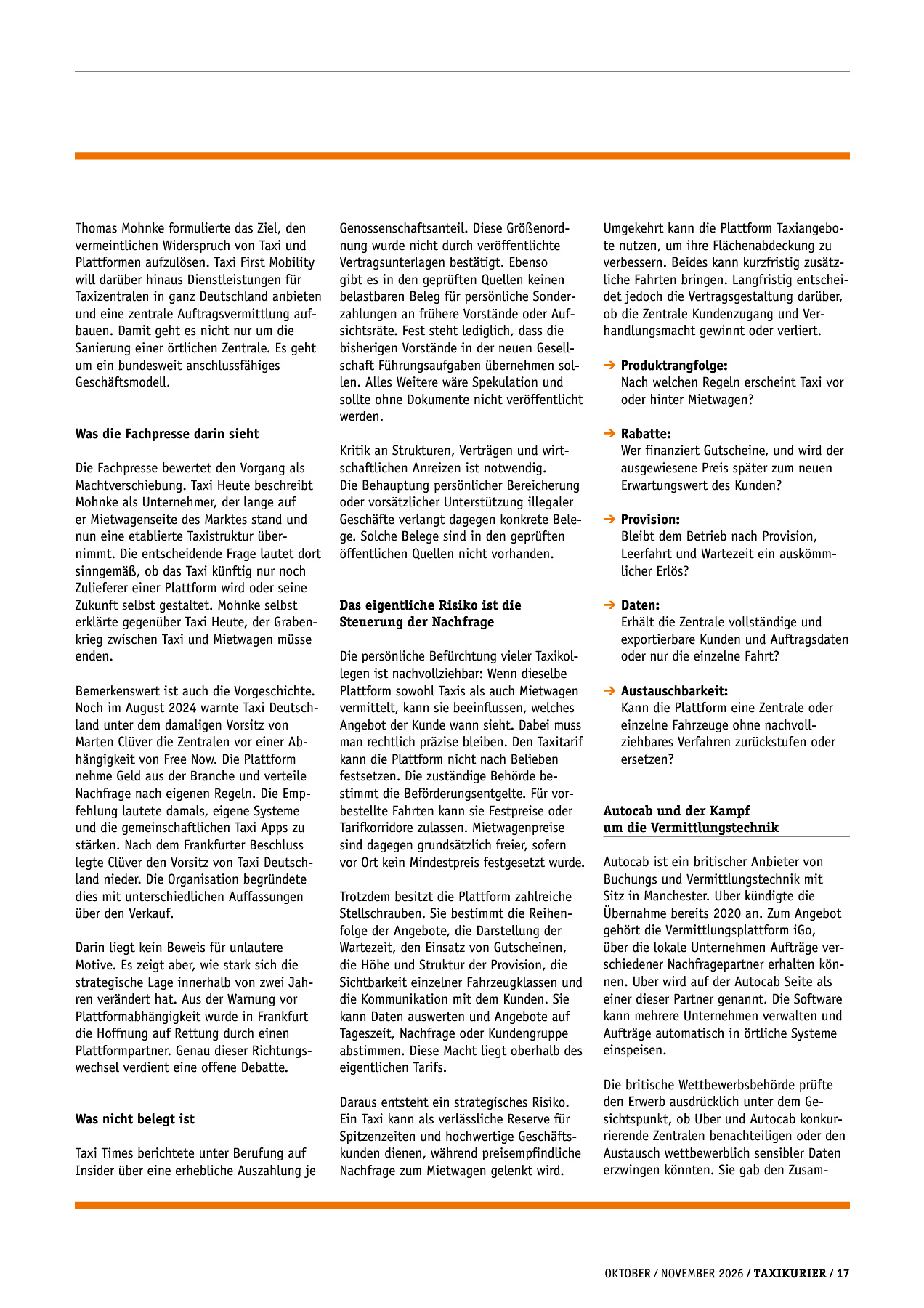 Originalseite 17 der Ausgabe Taxikurier Oktober und November 2026