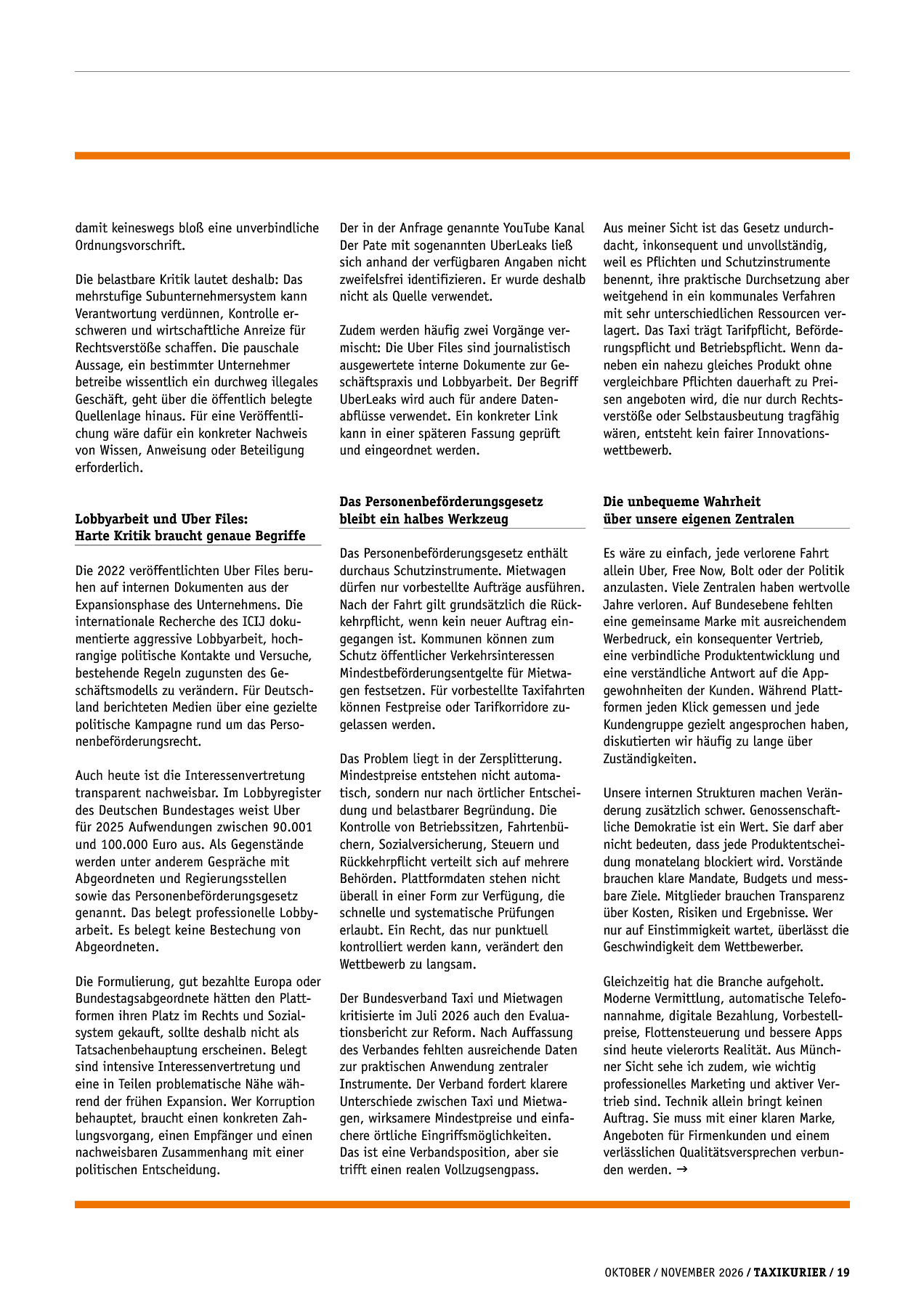 Originalseite 19 der Ausgabe Taxikurier Oktober und November 2026